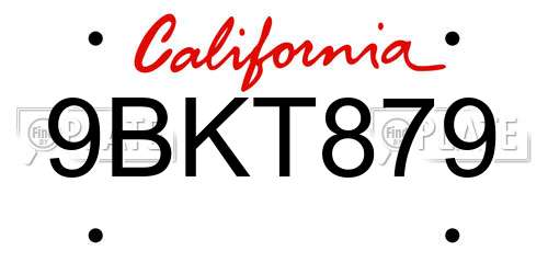 9BKT879 California License Plate