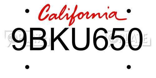 9BKU650 California License Plate