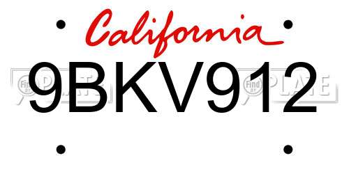 9BKV912 California License Plate