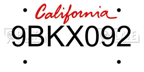 9BKX092 California License Plate