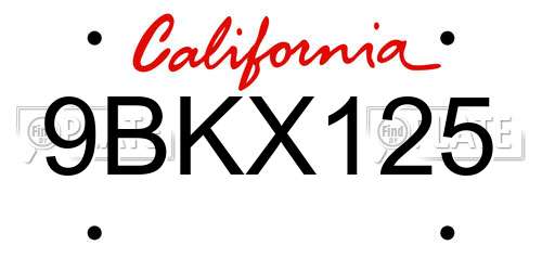 9BKX125 California License Plate
