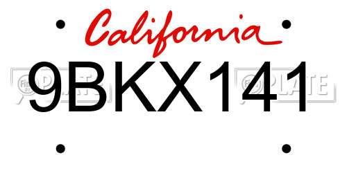 9BKX141 California License Plate