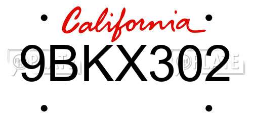 9BKX302 California License Plate