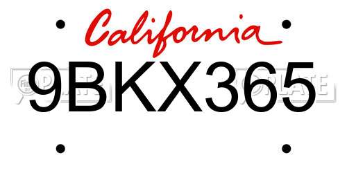 9BKX365 California License Plate