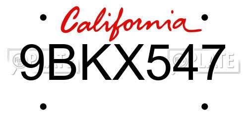 9BKX547 California License Plate