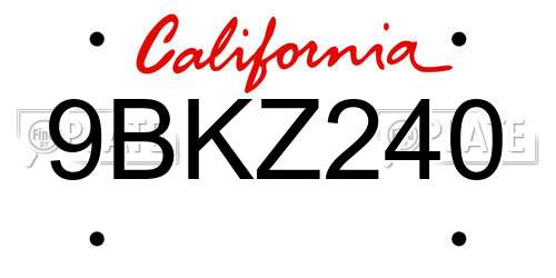 9BKZ240 California License Plate