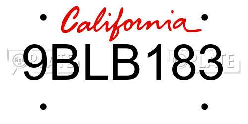 9BLB183 California License Plate