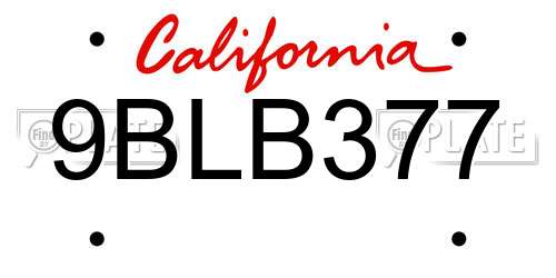 9BLB377 California License Plate
