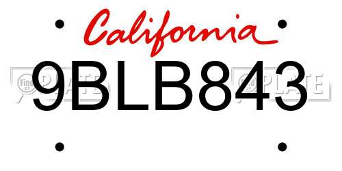 9BLB843 California License Plate