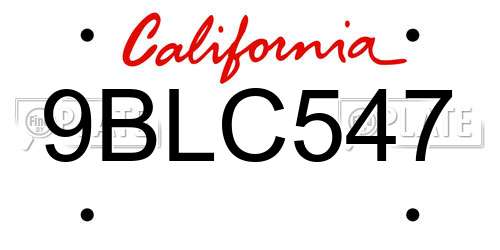9BLC547 California License Plate