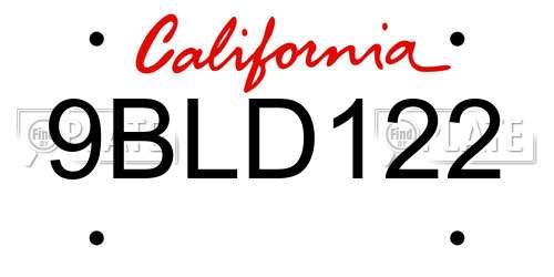 9BLD122 California License Plate
