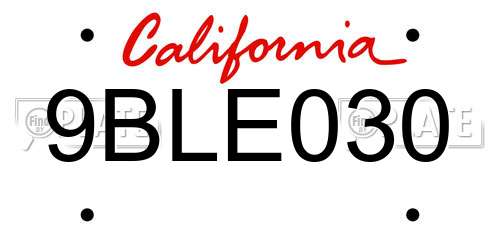 9BLE030 California License Plate