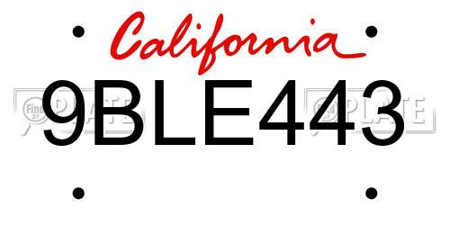 9BLE443 California License Plate