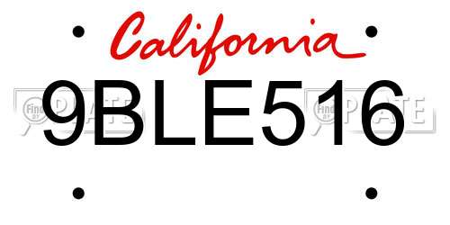 9BLE516 California License Plate