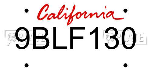 9BLF130 California License Plate