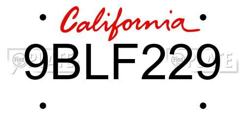 9BLF229 California License Plate