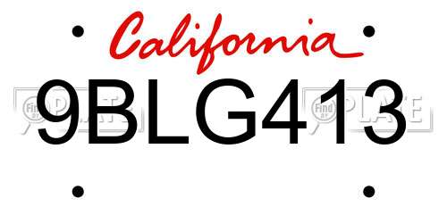 9BLG413 California License Plate