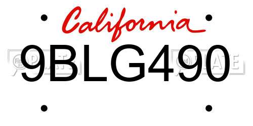 9BLG490 California License Plate