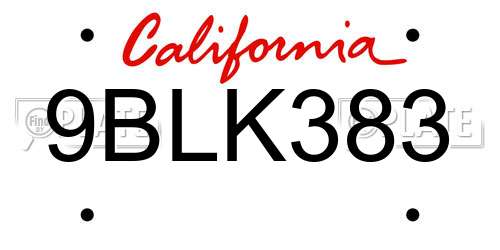 9BLK383 California License Plate