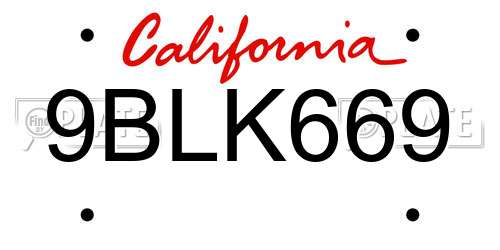 9BLK669 California License Plate