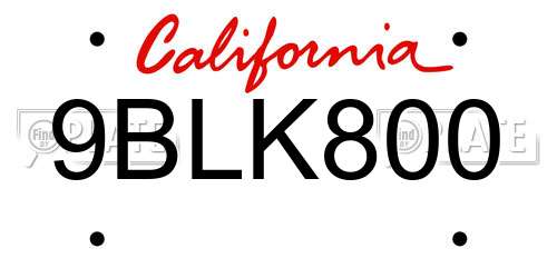 9BLK800 California License Plate