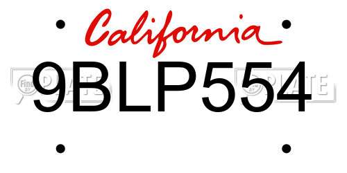 9BLP554 California License Plate