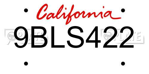 9BLS422 California License Plate