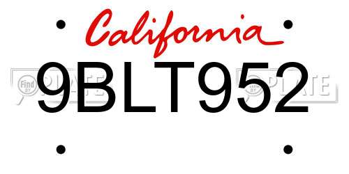 9BLT952 California License Plate