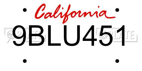 9BLU451 California License Plate