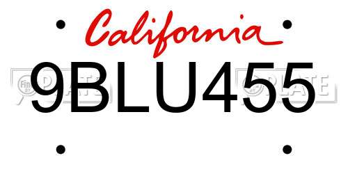 9BLU455 California License Plate