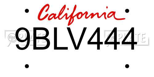9BLV444 California License Plate