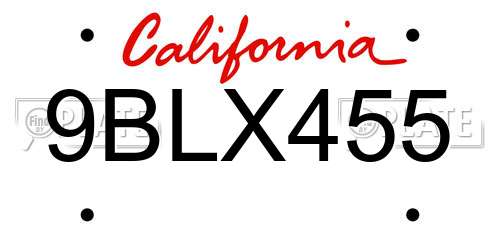 9BLX455 California License Plate