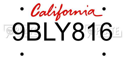 9BLY816 California License Plate