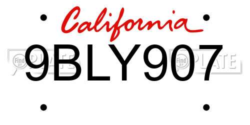 9BLY907 California License Plate