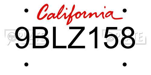 9BLZ158 California License Plate