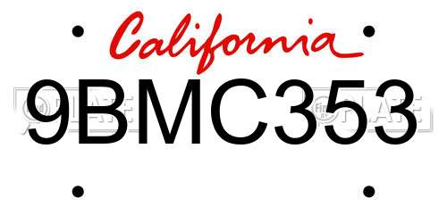 9BMC353 California License Plate