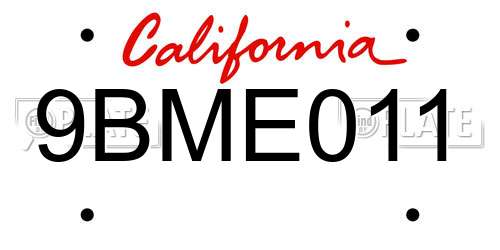 9BME011 California License Plate