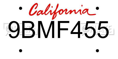 9BMF455 California License Plate