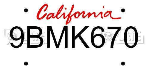 9BMK670 California License Plate