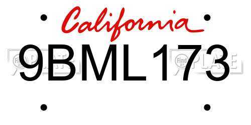 9BML173 California License Plate