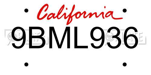 9BML936 California License Plate
