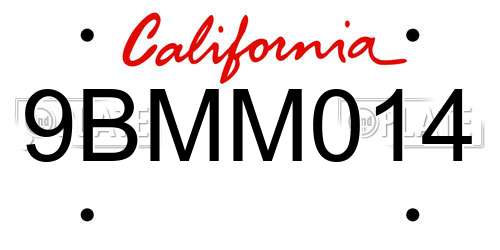 9BMM014 California License Plate