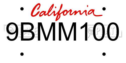 9BMM100 California License Plate