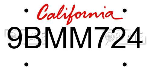 9BMM724 California License Plate