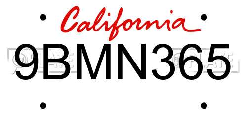 9BMN365 California License Plate