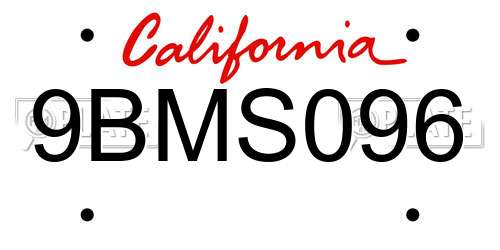 9BMS096 California License Plate
