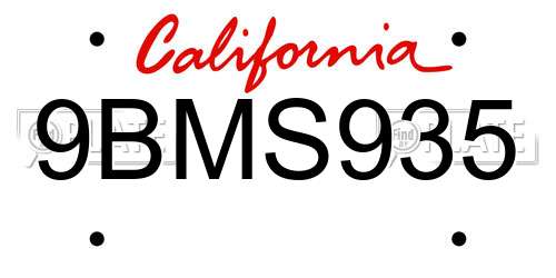 9BMS935 California License Plate