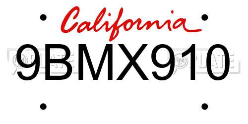 9BMX910 California License Plate