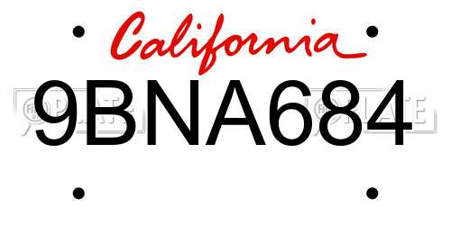 9BNA684 California License Plate