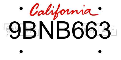 9BNB663 California License Plate